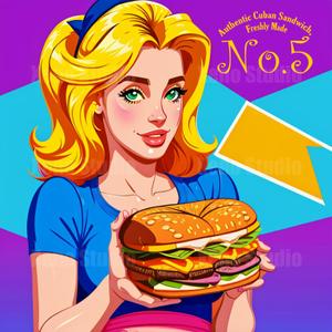 Xeno Studio (nok_amn)さんの【ランチ】キューバンサンドカフェ「No.5」のキューバンサンドのイラストへの提案