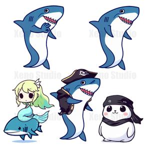 Xeno Studio (nok_amn)さんの海の生物　カメ　イルカ　クジラ　サメ　夫婦キャラクターへの提案