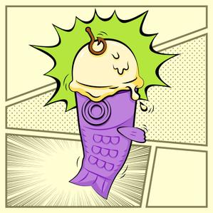 いなばのはせがわ (okanouenoinaba)さんの魚の形をしたオリジナルアイスクリームのイラストへの提案