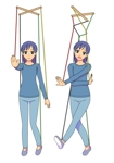 土井 智朗 (Do_it_tomorrow)さんの糸が絡まって変な姿勢（動き）をしているマリオネット（操り人形）のイラストへの提案