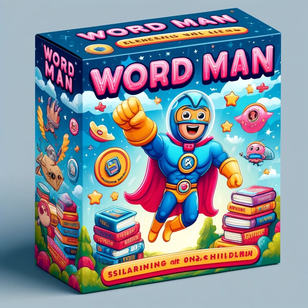 DALL·E 2024-04-04 00.07.30 - Create a fun and engaging packaging design for 'Word Man', specifically tailored for elementary school children. This design will cover all five sides.jpg