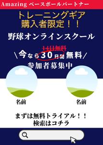 高橋Design (Tubarika07)さんのオンライン野球スクールの集客チラシ【別商品購入者の同梱物】への提案