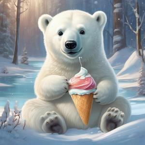 みひろ (hifumi_119)さんのアウトドア商品にプリントする『アイスまたはかき氷を食べているクマ』のイラストへの提案