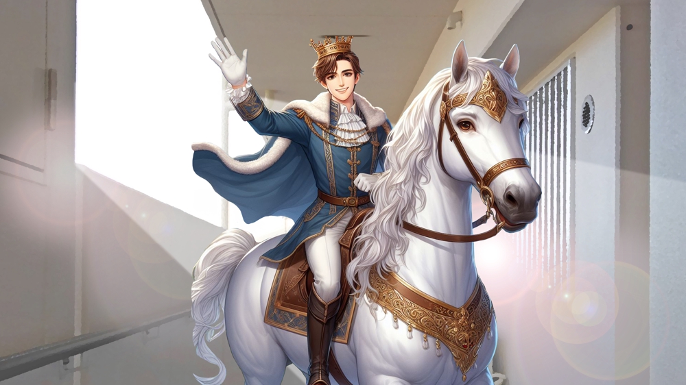 現実世界に現れた白馬の王子様のイラスト