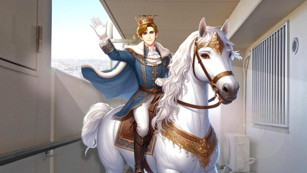 現実世界に現れた白馬の王子様のイラスト